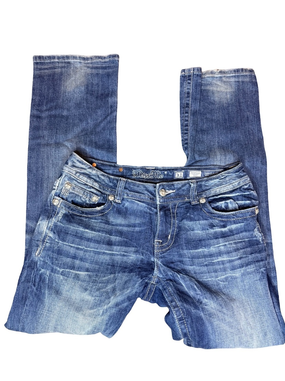 Miss Me Blue Washed Straight Leg Jeans 31x32